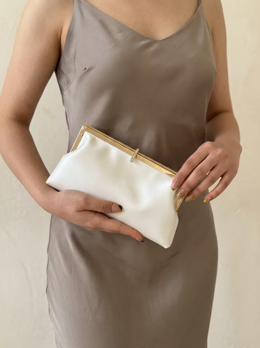 Mother of pearl satin bridal clutch